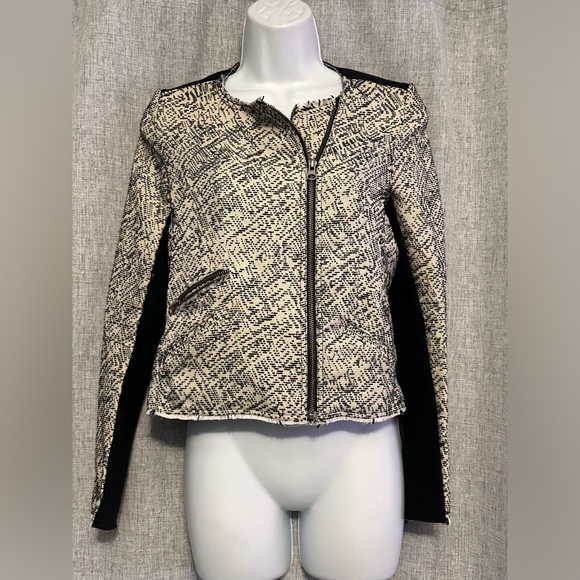 Rebecca Minkoff Small Raw Hem Zip Up Long Sleeve Color Block Moto Blazer XS - Picture 5 of 13